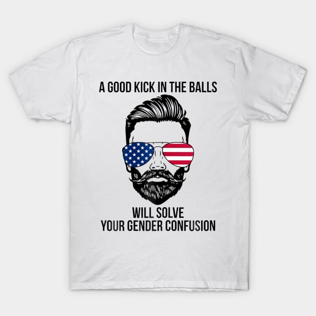 A Good Kick In The Balls Will Solve Your Gender Confusion T-Shirt by Aleem James